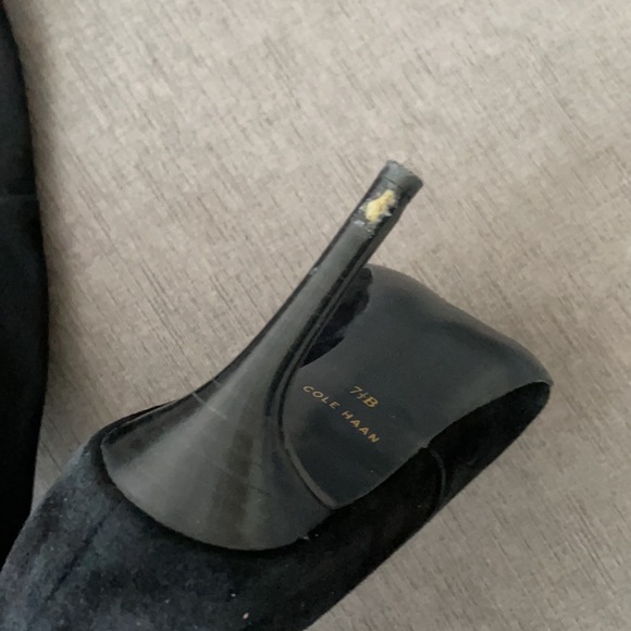 Cole Haan black suede heeled thigh high boots. - Picture 6 of 7